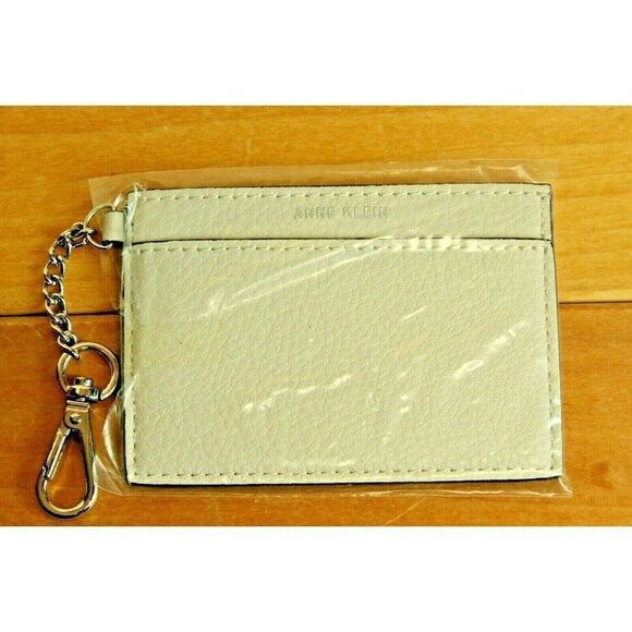 Anne Klein Cardcase Cardholder Clip On Wallet Faux Leather Ivory Stone NEW - Picture 2 of 2